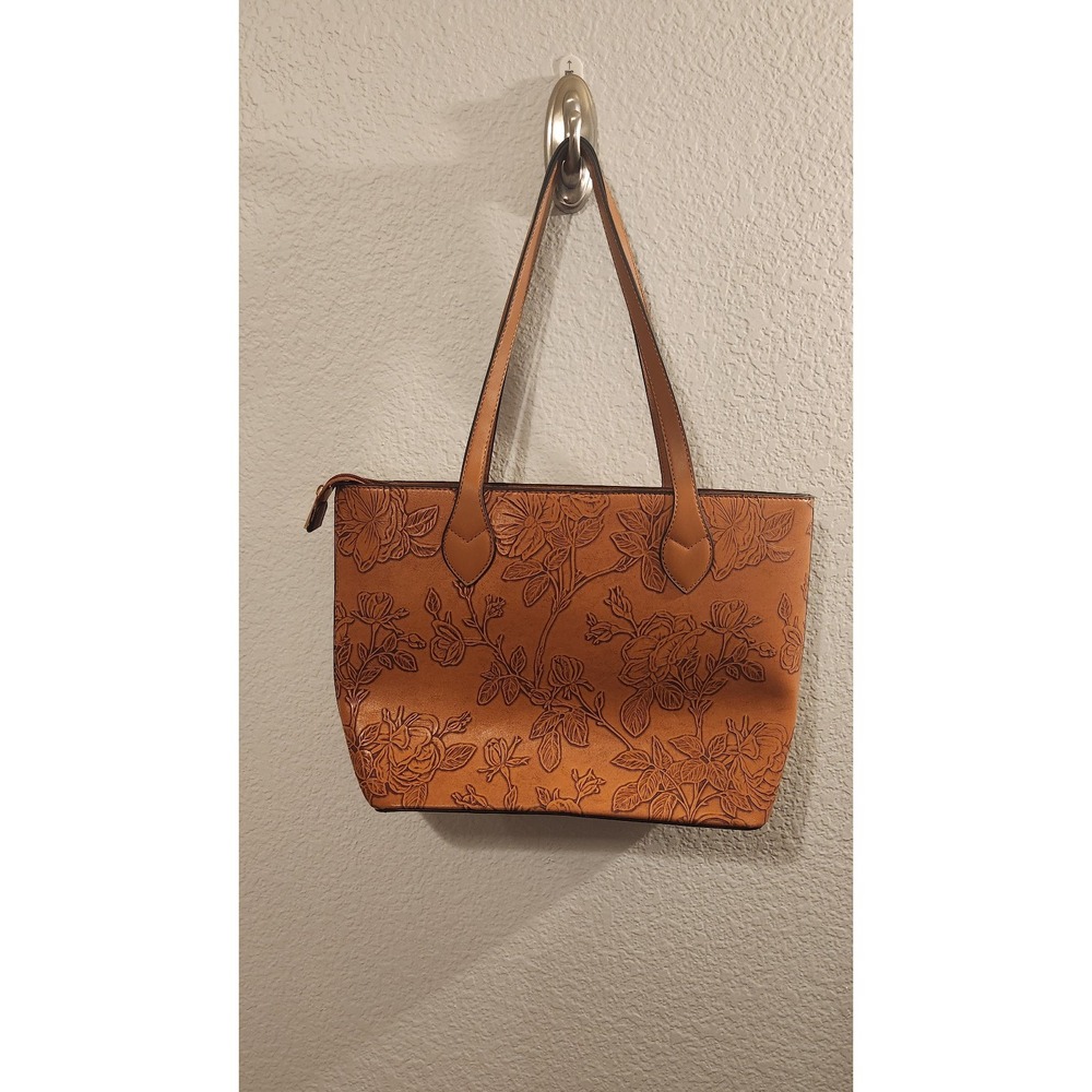 Vegan Purse hand tooled look faux turquoise accent - Picture 5 of 8